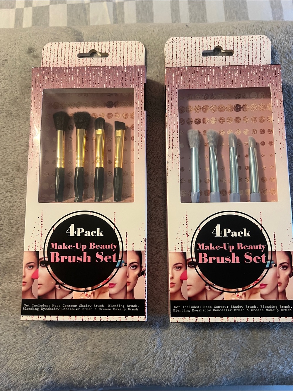 4-Pack Makeup Beauty Brush Set - Gold & Silver Handles set of two